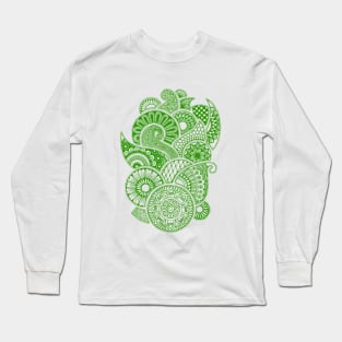 Abstract Mandala design (dark green on white) Long Sleeve T-Shirt